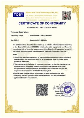 CE-RED Certificate of Conformity(Directive 2014/53/EU)
